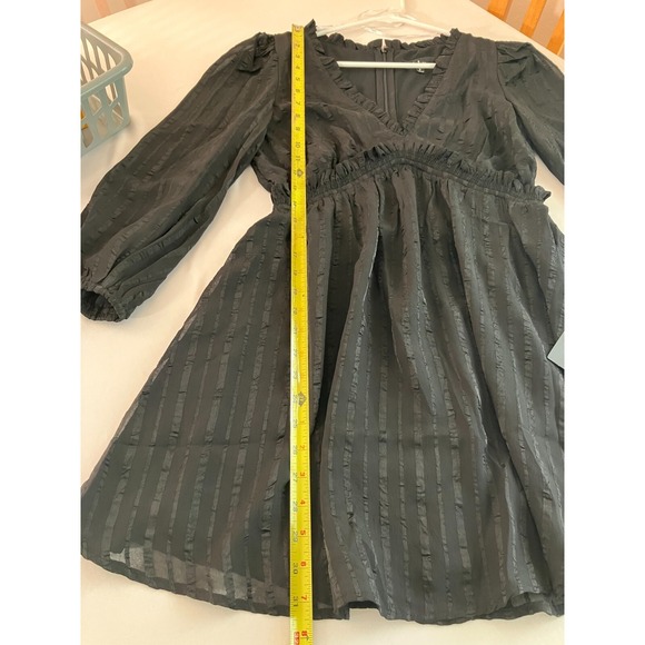 Lulus Black Long Sleeve Mini Dress Ruffle Empire Cocktail Small Date Nite NWT - Picture 6 of 10